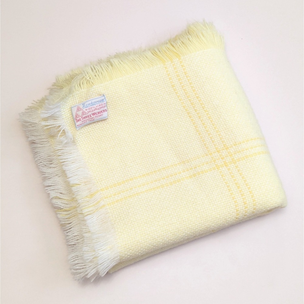 Vintage Handwoven The Three Weavers Orlon Acrylic Baby Receiving Blanket Yellow